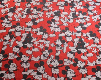 Vintage Disney Mickey Mouse All Over Print Red and Black Twin Fitted Bed Sheet