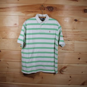 Vintage Polo Ralph Lauren Collared Preppy Green Striped Shirt Adult Size XL