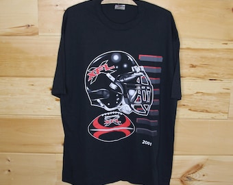 Camiseta negra vintage Spalding de la gira de inicio de fútbol de la XFL 2001, talla grande para adulto