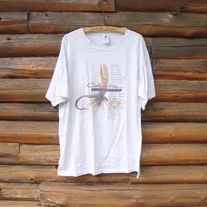 Vintage Columbia Hooked On Classics Flugfiskebeten Fisk Enkelsöm T-shirt Vuxenstorlek XL