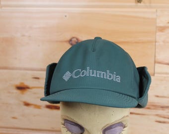 Cappello vintage Columbia verde con paraorecchie pieghevoli per esterni, taglia L/XL per adulti