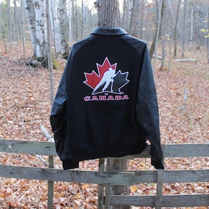 Vintage Nike Chevrolet Team Canada Hockey Leather Sleeve Varsity Button Up Jacket Adult Size Large