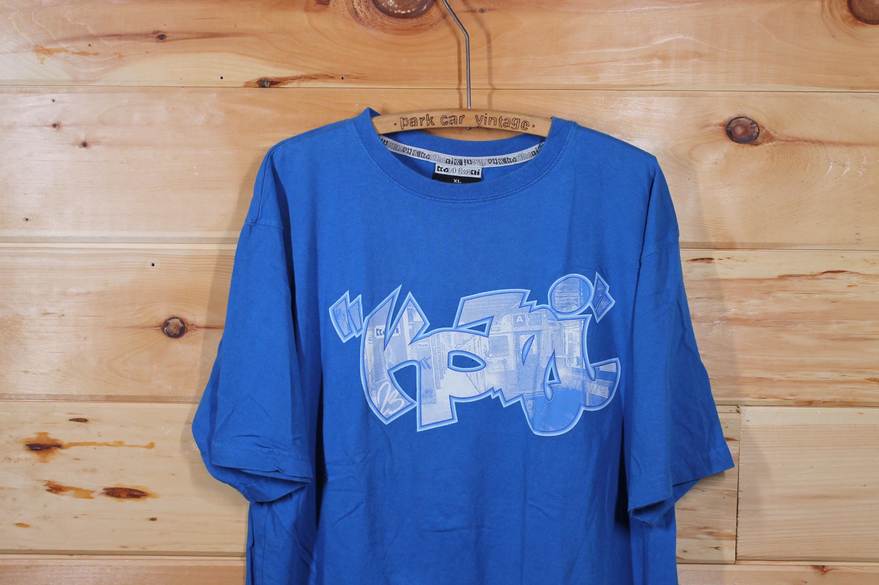 Vintage Karl Kani Blue Graffiti 90s Hip Hop T-shirt Adult Size 2XL