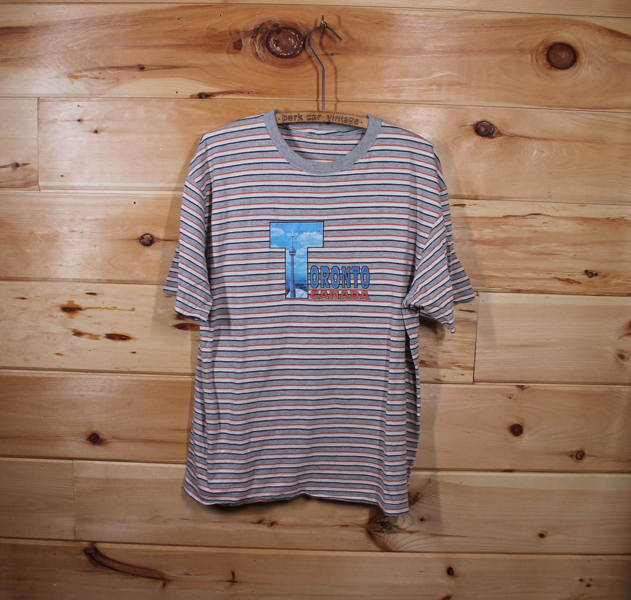 Vintage Toronto Ontario Canada CN Tower Skydome Striped T-Shirt Adult Size XL