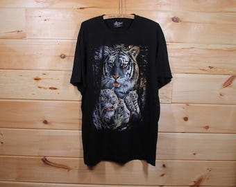 Koszulka Vintage White Tiger Big Cat Nature Wildlife Black Double Sided T-Shirt Adult Size XL
