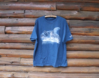 Vintage The Beaver Post Canada Wolf Pack Wolves Blue T-Shirt Adult Size 2XL