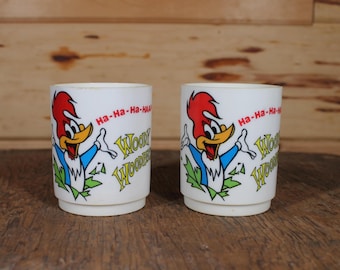 Par de vasos infantiles vintage de Woody Woodpecker, caricatura de Walter Lantz