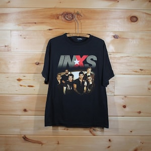 Vintage INXS y2k Rock Band Konzert Tour Doppelseitig Schwarzes T-Shirt Erwachsene Größe Groß
