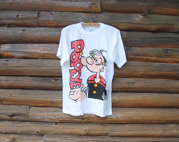 Vintage Popeye the Sailor Double Sided Cartoon White Single Stitch