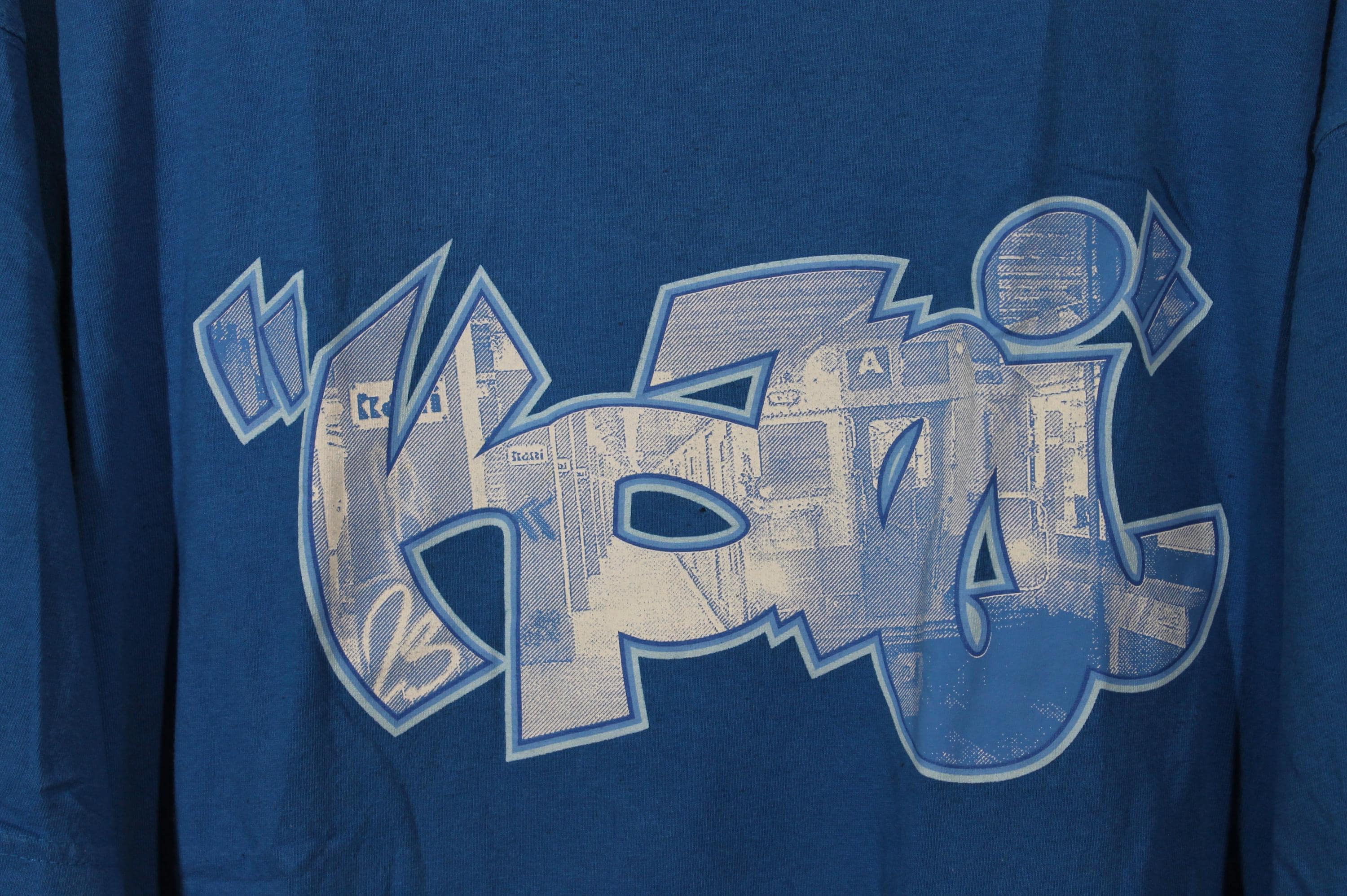Vintage Karl Kani Blue Graffiti 90s Hip Hop T-shirt Adult Size 2XL