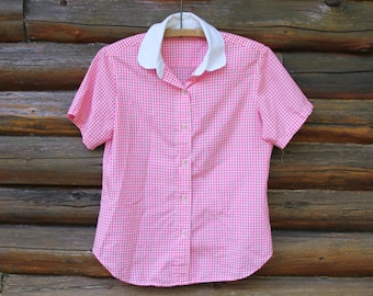 Vintage Women's Pink Plaid Collared Button Up Shirt Adult Size 12