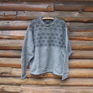 Vintage Herren Woolrich Wolle Kohle weicher Strickpullover grau Muster Pullover Erwachsene Größe groß
