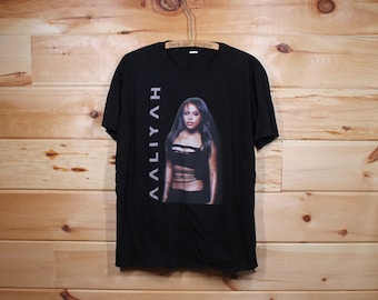 Vintage Aaliyah zeefdruk bootleg RnB rap zwart T-shirt volwassen maat 2XL