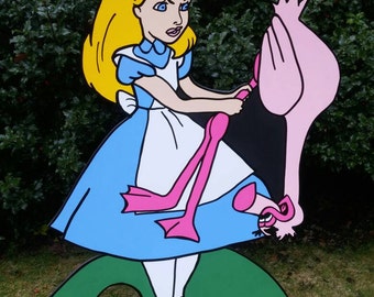 FOAMBOARD - ALICE avec flamant rose - Inspiré par Alice au pays des merveilles - Mad Hatter Tea Party - Ensemble de croquet - Grands accessoires de fête et décoration d’événements