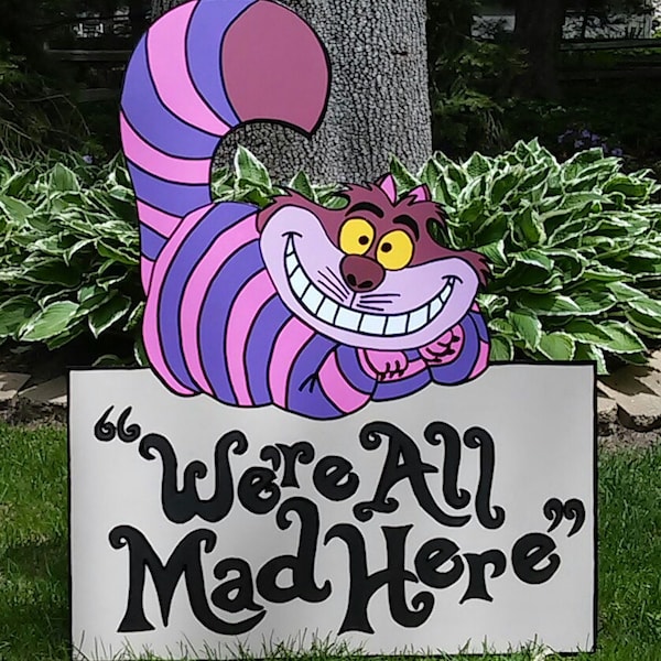 FOAMBOARD - CHESHIRE Cat with WAMH Sign - Inspired by Alice in Wonderland - Mad Hatter Tea Party - Large Party Props & Event Decoration