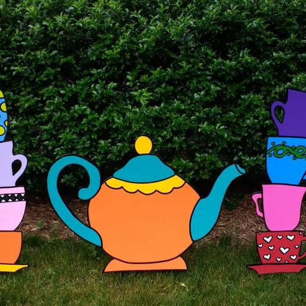 FOAMBOARD - TEAPOT W/ 2 TEACUP Stacks - Inspired by Alice in Wonderland - Mad Hatter Tea Party - Large Party Props & Event Decoration