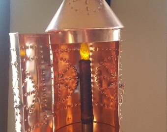 Hanging Copper Punched Battery Candle Lantern By Walnutcreek
