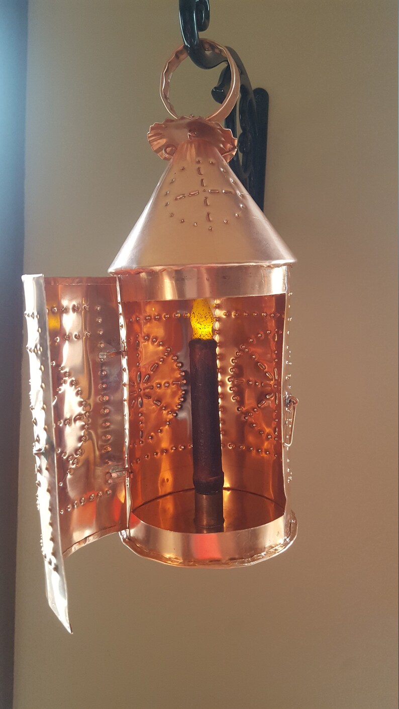 Hanging Copper Punched Battery Candle Lantern by Walnutcreek Etsy