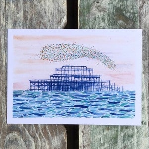 Brighton West Pier akwarelowa pocztówka
