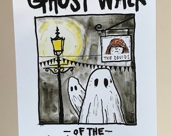 Brighton and Hove postcard Ghost walk of the lanes mini print | Brighton postcard A6 double sided