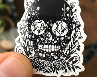 Mini Mexican sugar skull laptop water bottle Vinyl Sticker black and white