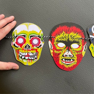 Vintage Halloween mask reusable papercut garland 1980s Halloween mask party decoration image 4