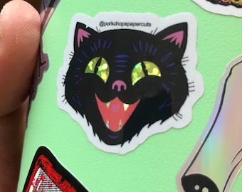 Black Cat Halloween Vinyl Glitter Sticker