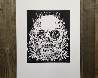 Screen printed black and white floral skull print - A2