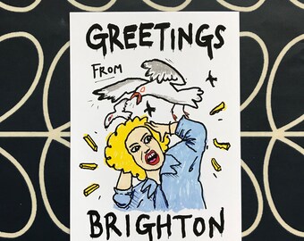 Brighton seagull funny postcard A6 double sided Brighton mini print