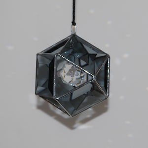 Gray - Smoked Glass Beveled Orb with 30mm crystal ball in the center Sun catcher