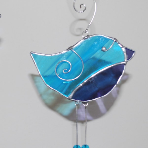 Fun Turquoise Blue Purple Bird - 3D Stained Glass Ornament - Christmas Holiday Tree Decoration Home Decor Suncatcher 3Dimensional Wire Wings