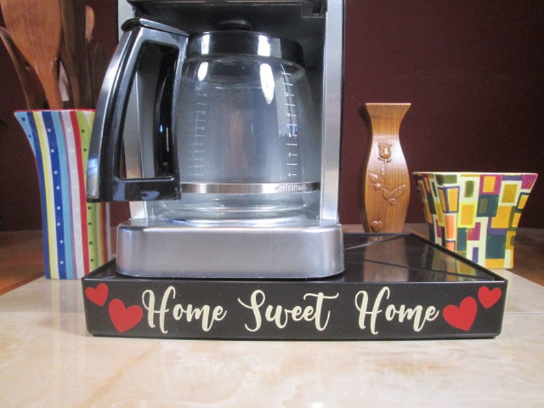 Coffee Maker Overflow Deck Station With Words Applied in Vinyl, Perfect