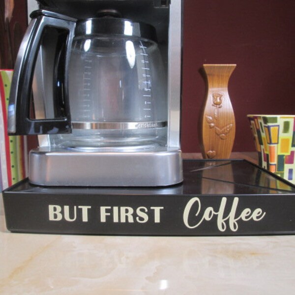 Coffee Station Overflow Deck Coffee Accessory with words applied in vinyl, perfect coffee lovers gift or for your coffee bar decor