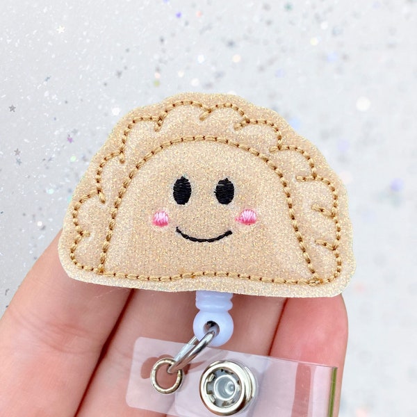 Glitter Pierogi badge reel - Food badge reel -  Retractable Badge Clip - Nursing badge holder - ID holder