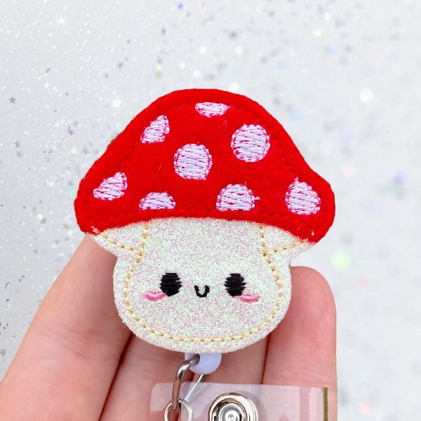 Mushroom badge reel - badge reel -  Retractable Badge Clip - Nursing badge holder - ID holder - Badge holder