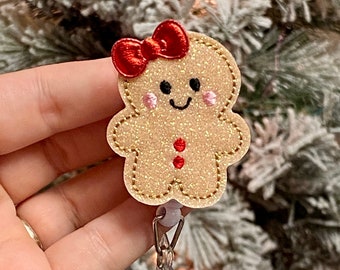 Gingerbread badge reel - Christmas badge reel -  Christmas badge - Christmas Retractable Badge - Coworker gift