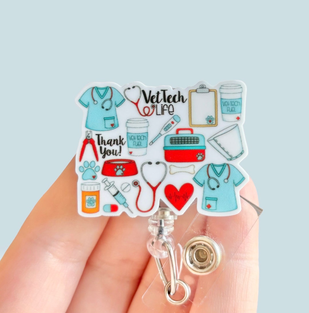 Veterinarian Badge Reel - Vet Tech Badge Clip Gift for Coworker - Dog ...