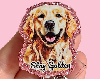 Golden retriever badge reel - Dog badge holder  - Dog mom badge reel -
