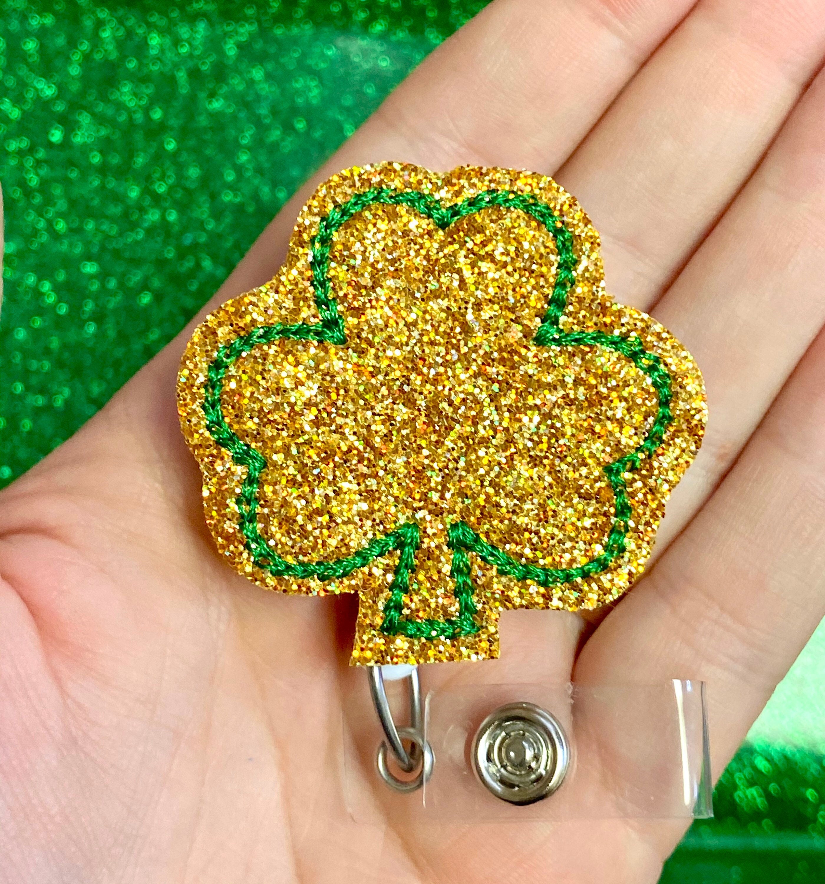 Gold Glitter Retractable Badge - St.Patricks Day Badge - ID Badge Reel - Glitter Retractable Badge 