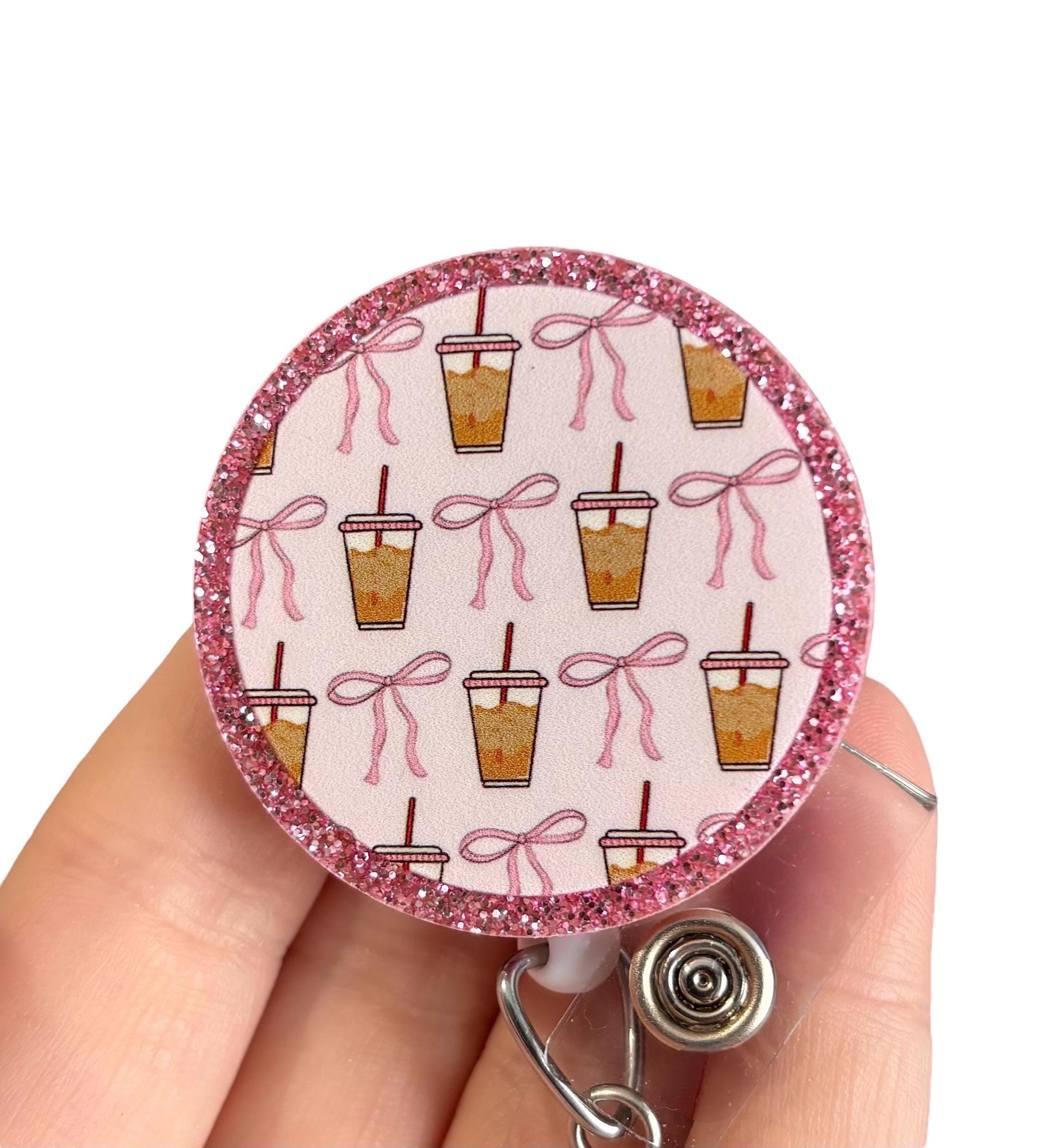 Valentine’s Day iced coquette coffee badge reel - Heart badge reel -  Nurse badge pull - Coworker gift