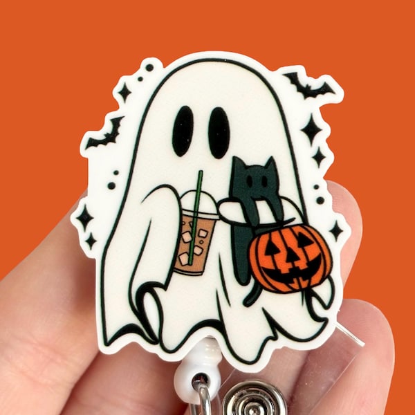Halloween ghost  badge reel - Fall badge reel - Badge clip - Badge pull-  Gift for coworker