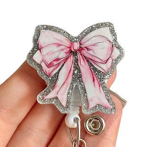 Pink bow badge reel - Coquette badge reel - Nurse&#39;s Badge Reel - Badge clip - Badge pull
