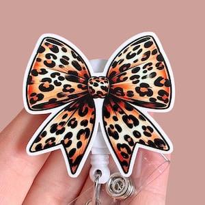 Cheetah coquette bow badge reel - Pink bow badge reel -  Nurse badge pull - Coworker gift