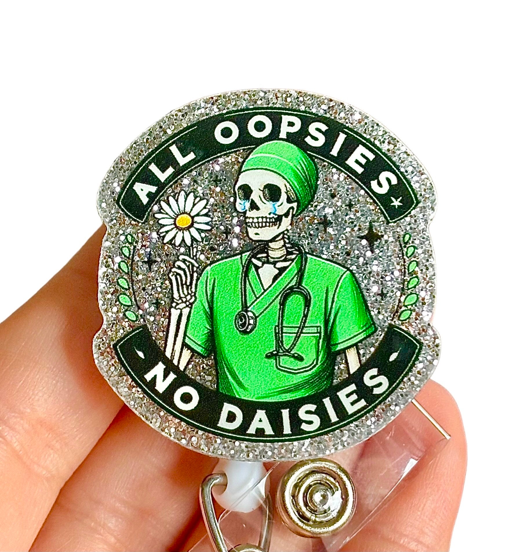 All oopsi no daisy skeleton badge reel - Funny  badge reel - Coworker gift -  Badge pull - Badge clip - Gift for nurse