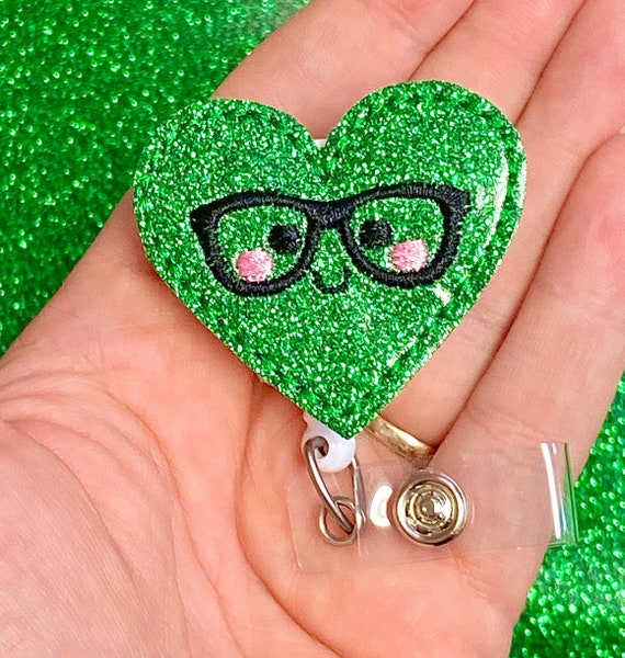 Green glitter retractable badge - St.Patricks day badge - ID badge reel -  Glitter Retractable Badge 