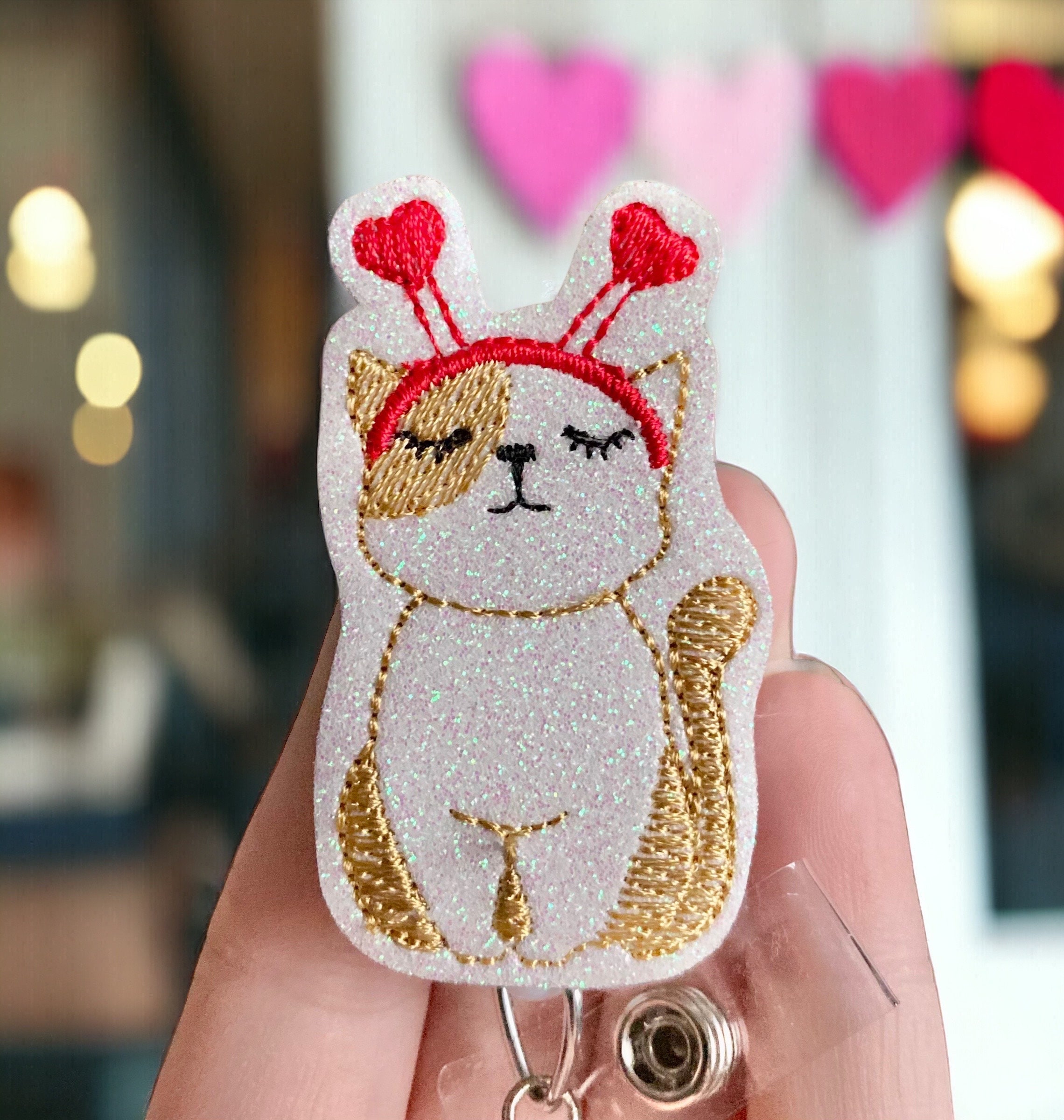 Valentine badge reel - Cat badge reel - Kitty badge reel - Retractable  badge reel - Gift for cat mom