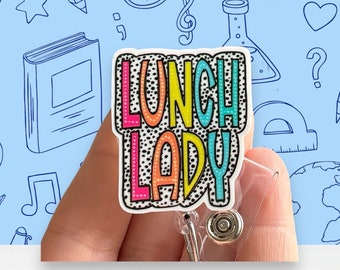 Lunch lady badge reel - School badge reel - Gift for lunch lady - Badge pull - Badge clip