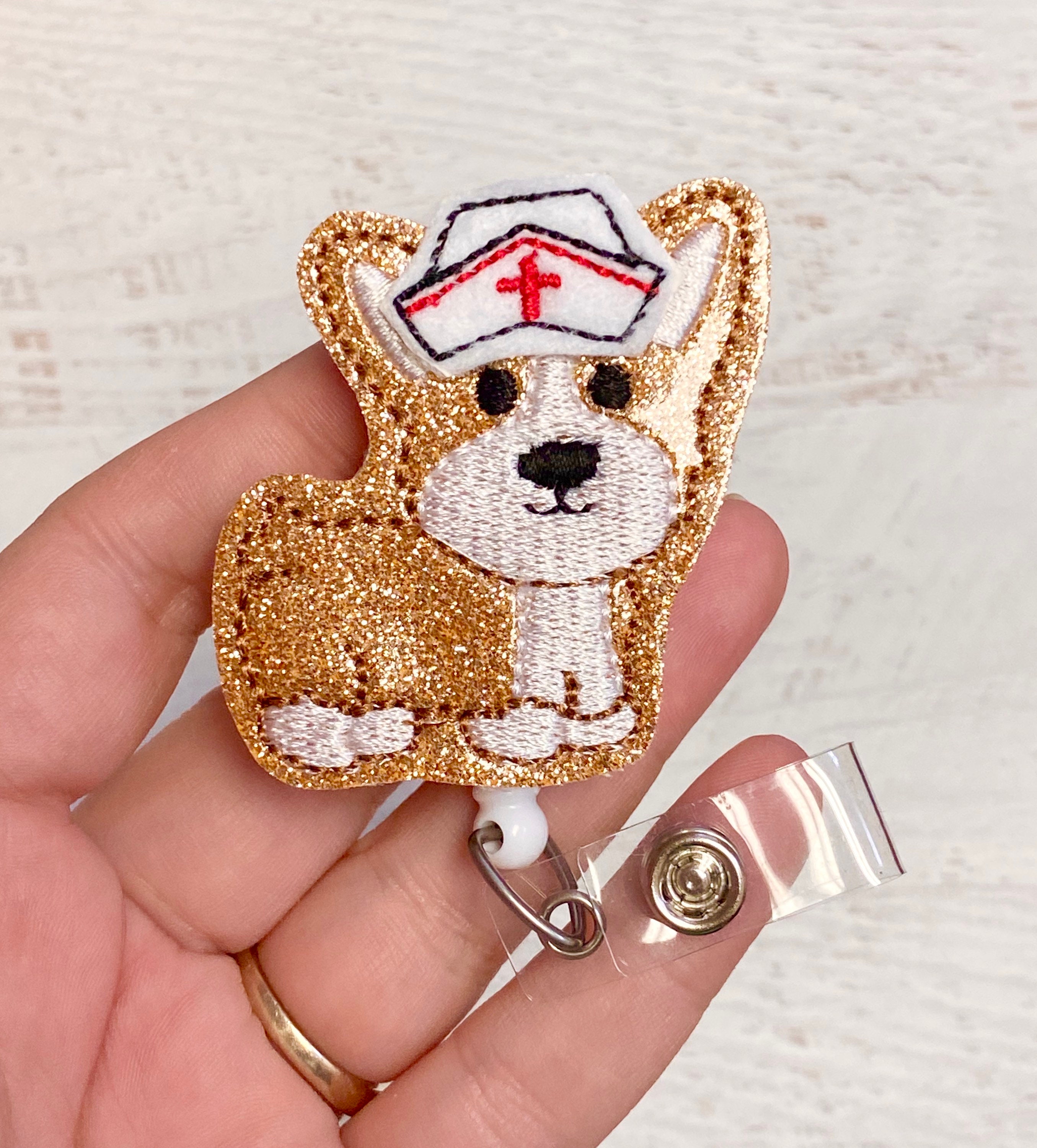 Corgi Badge Reel - Rn Badge Reel - Feltie Badge Reel - Nurse Badge Clip - Glitter Badge Reel - Dog Mom Badge Reel 