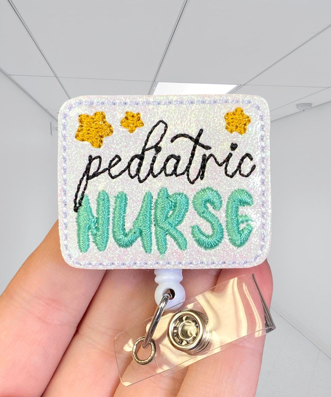 Glitter Pediatric Nurse Badge Reel Peds Badge Reel Retractable Badge