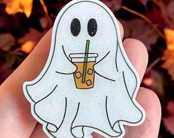 Halloween Badge reel - Coffee Ghost badge reel Retractable badge - Badge topper - ID holder -  Spooky Cute ghost - Nurse - Medical -
